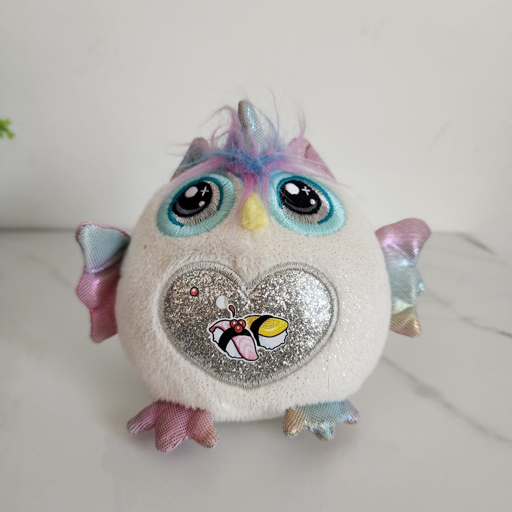✨🍣 Zuru Sparkly Unicorn Owl Plush • Pastel Rainbow Wings • Silver Heart Belly